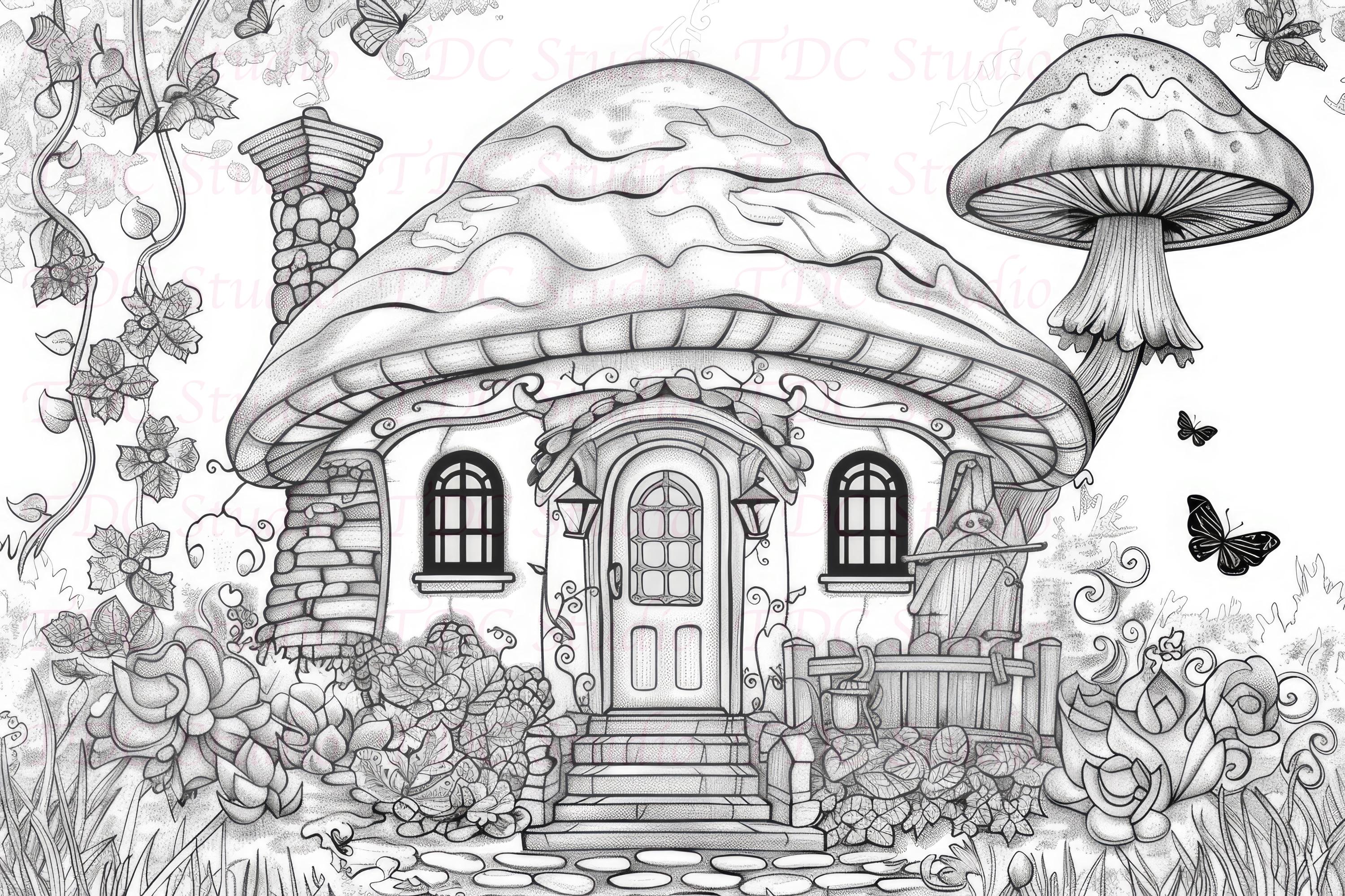 50+ Mushrooms Psychedelic Fantasy Art Coloring Pages
